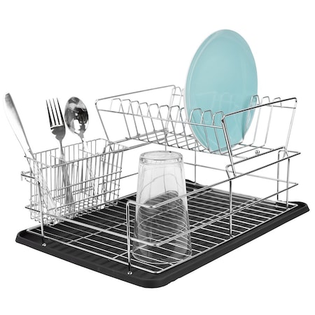 Home Basics Deluxe 2 Tier Dish Rack, Black DD41799